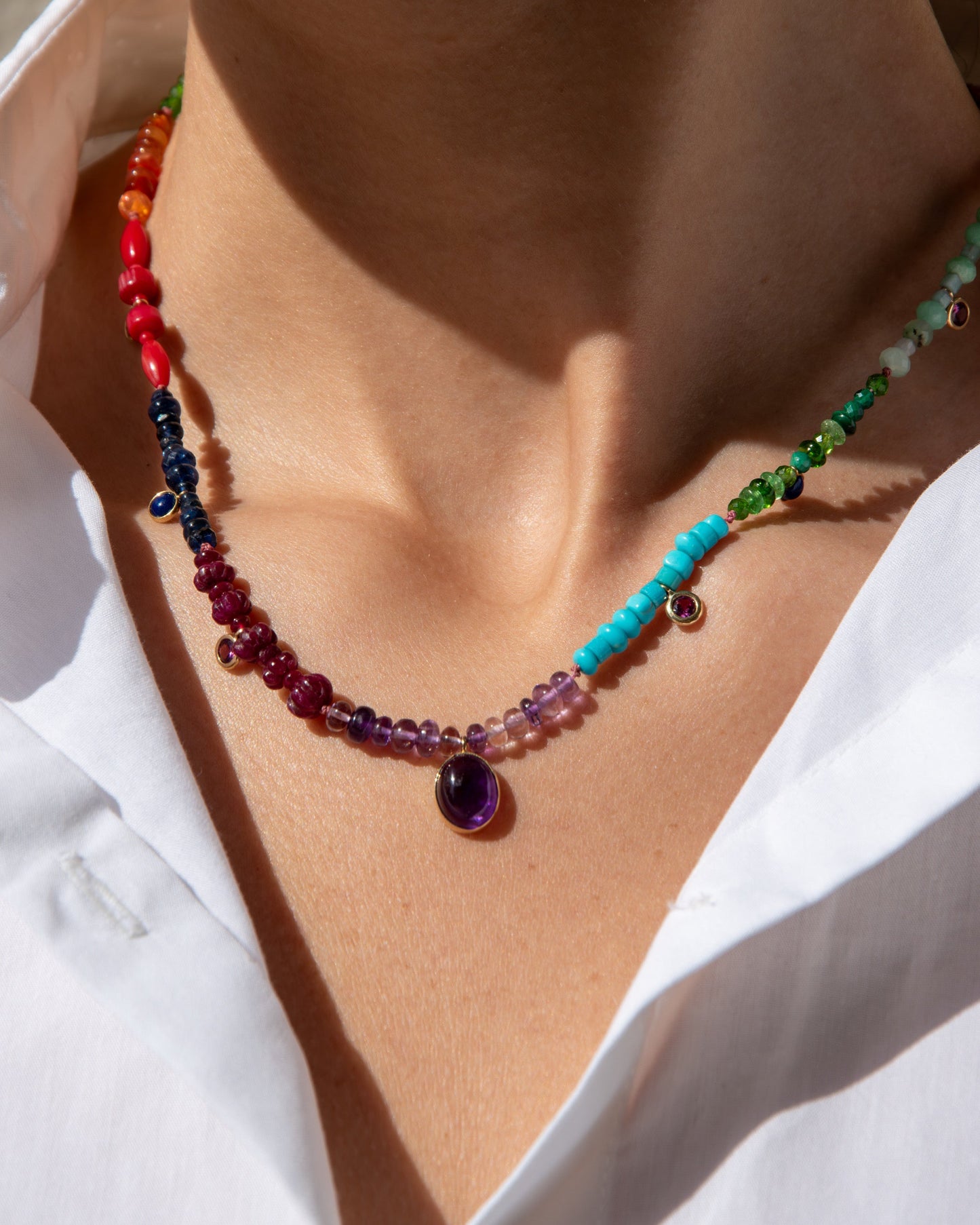Unique Necklace with 7 Gemstone Drops