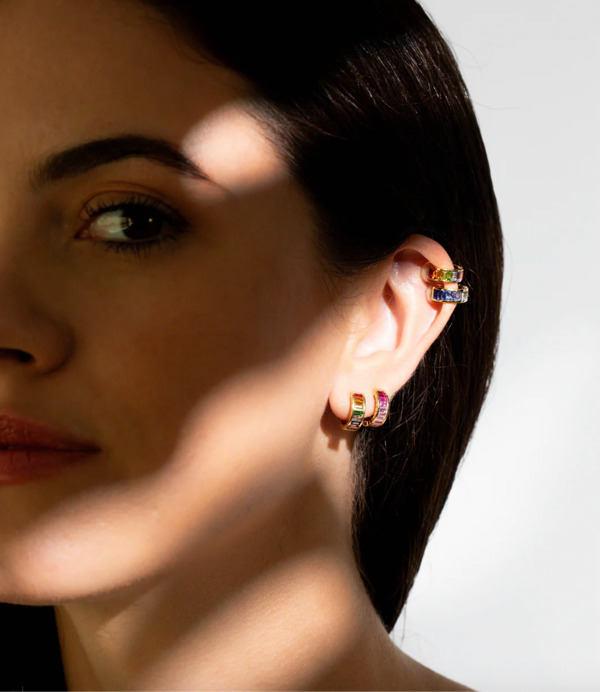 Voyage Intuition Pink Sapphire Ombre Baguette Huggies