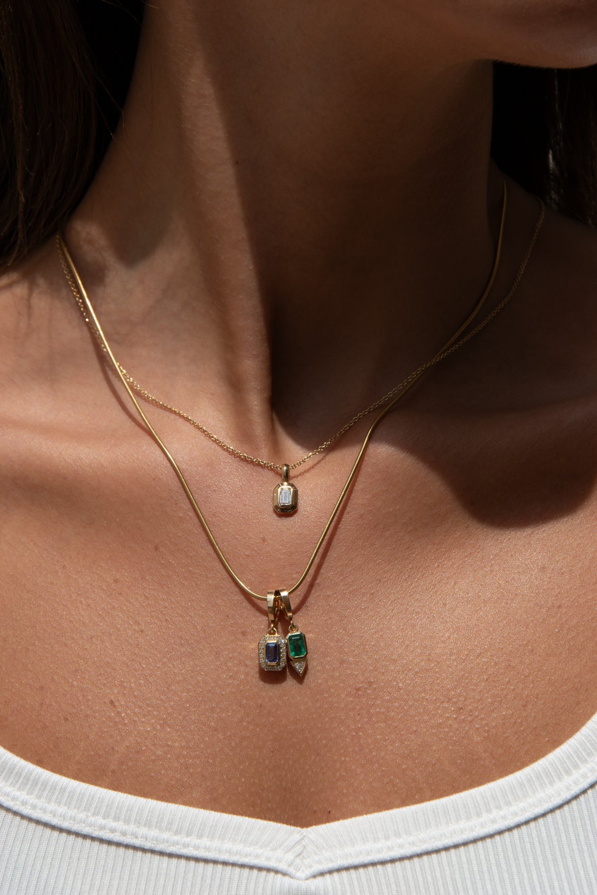 Emerald and Trillion Small Diamond Charm