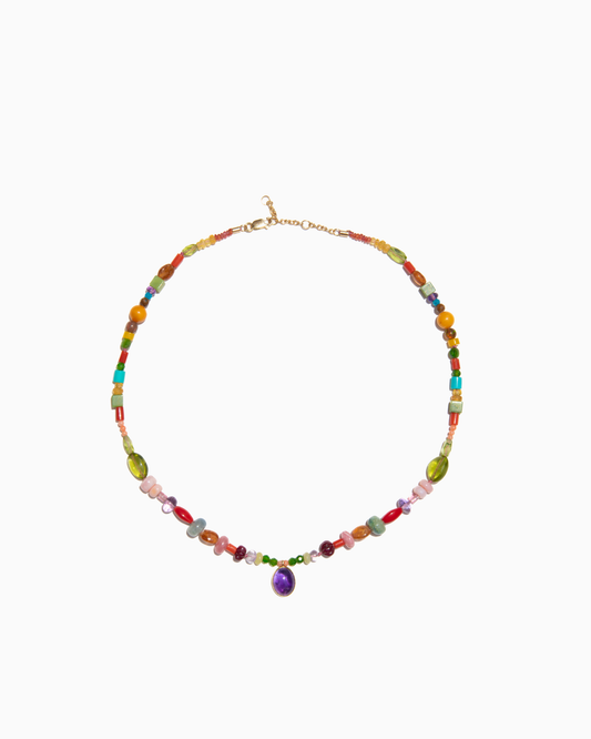 Unique Necklace with One Gemstone Drop