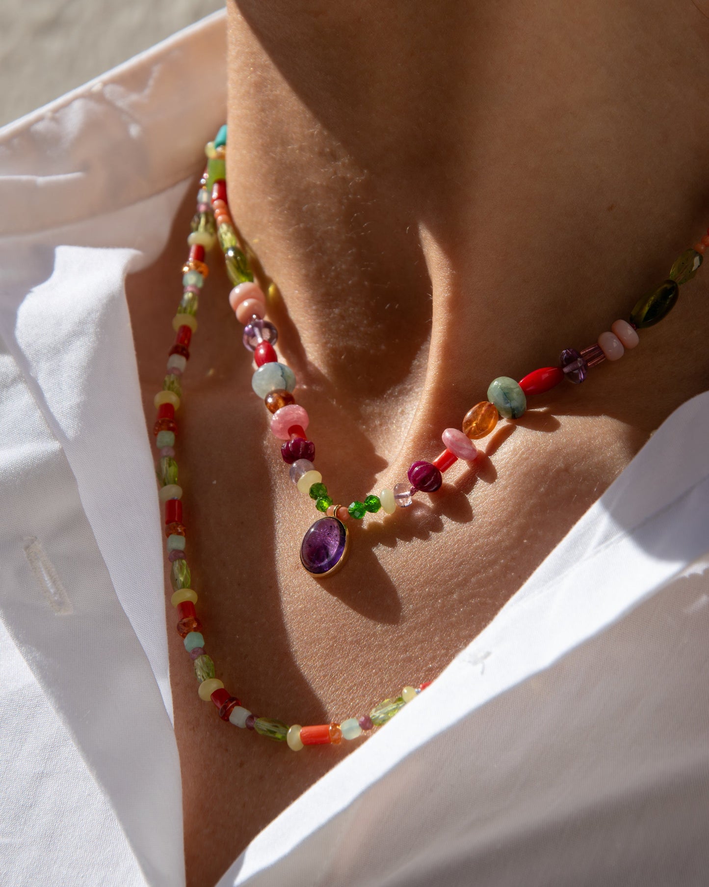 Unique Necklace with One Gemstone Drop