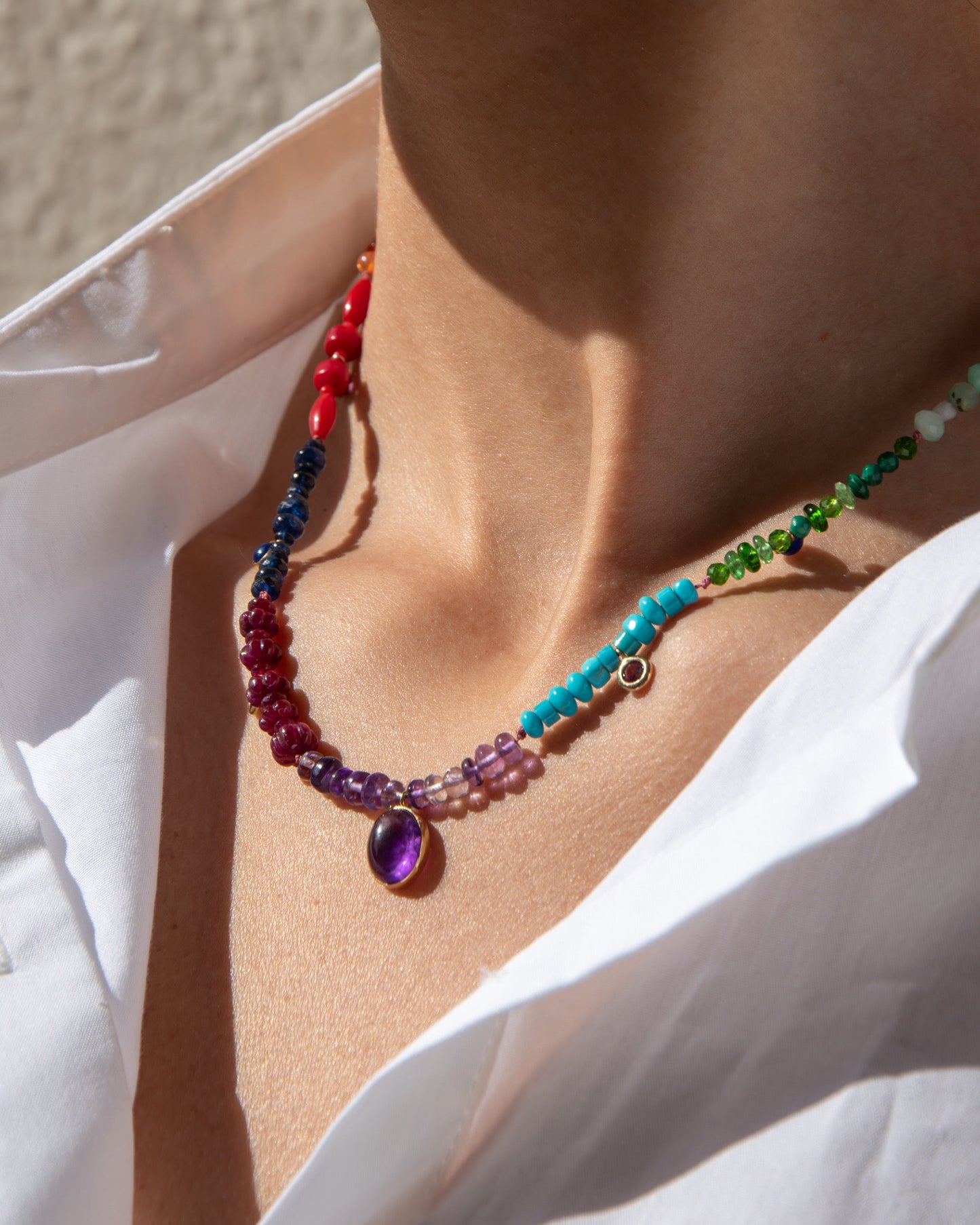Unique Necklace with 7 Gemstone Drops